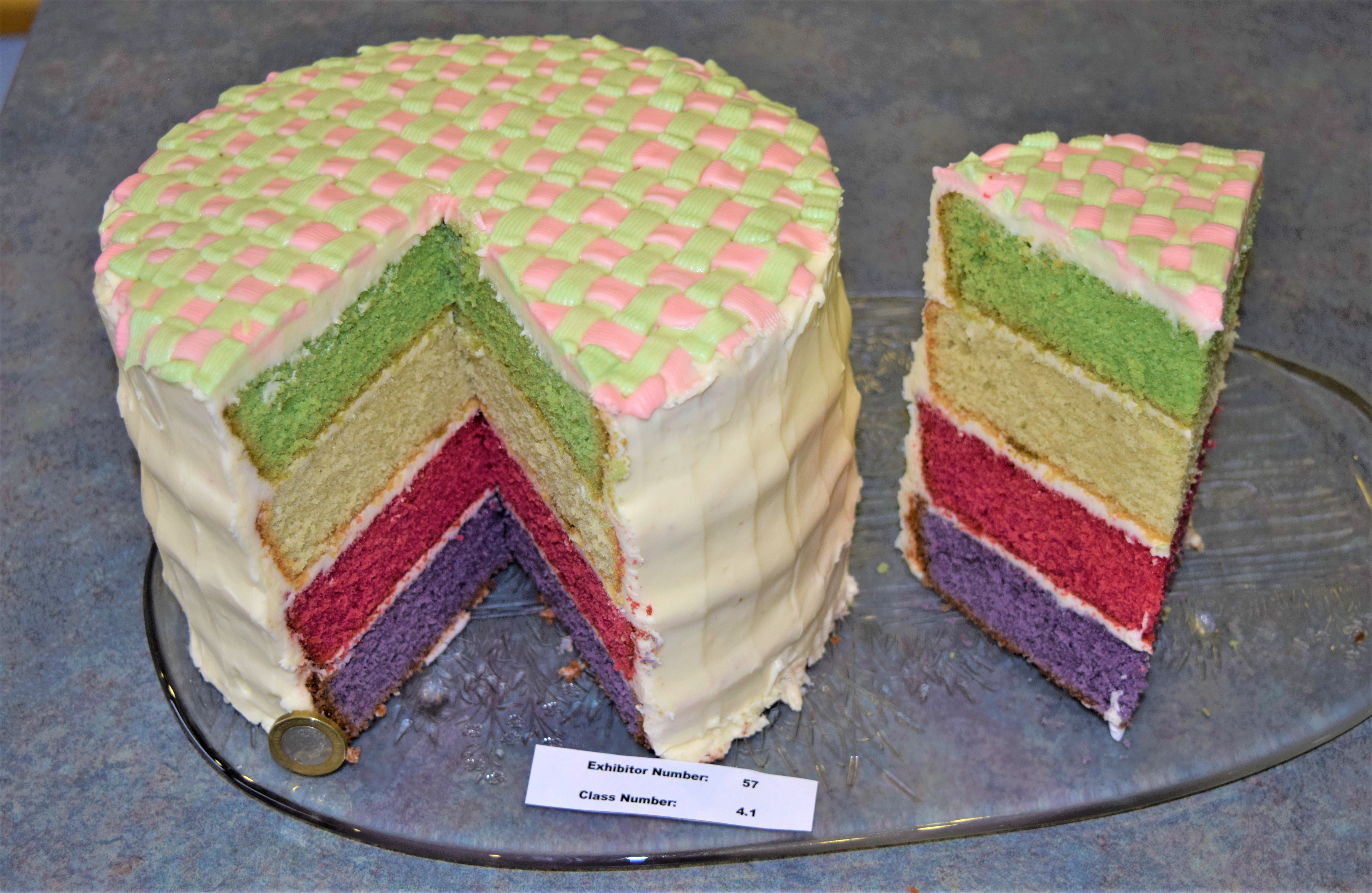 Best in Section Rosette: Awarded to E Bryson for her entry in Class 4.1: A four layered cake of different colours